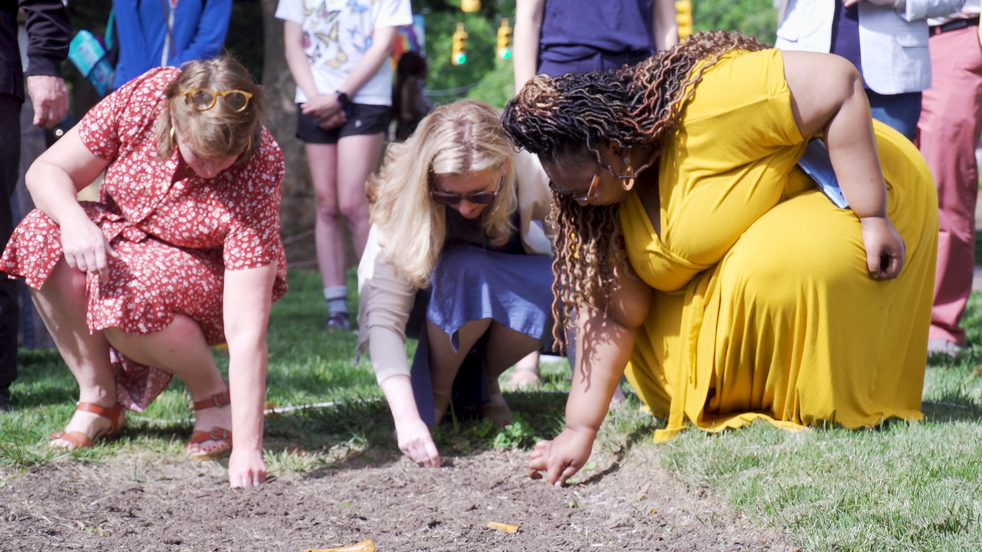 Campus members planting Catawba cornv