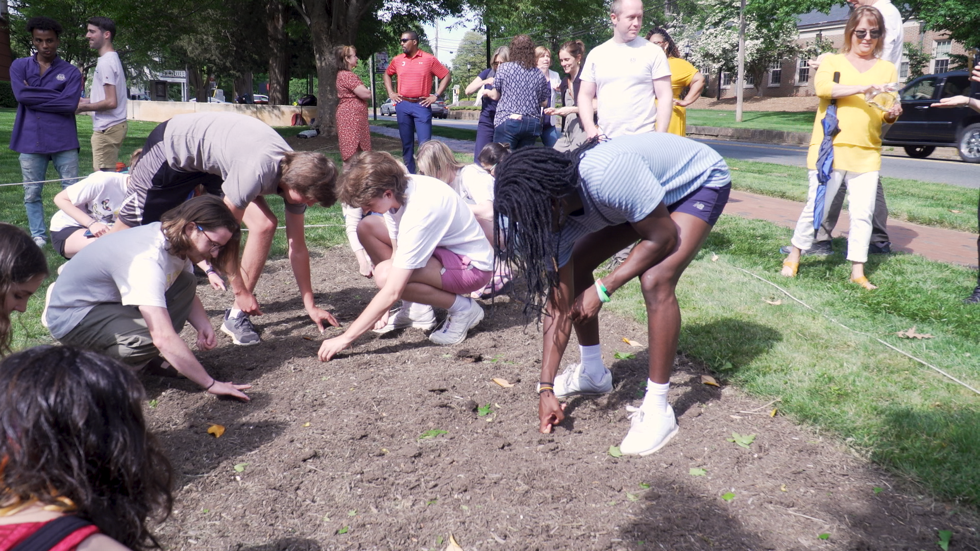 students planting corn
