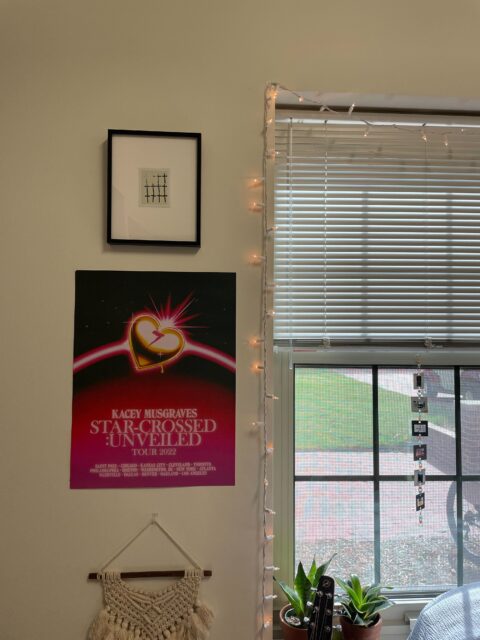 Andy Warhol's Crosses hanging in a dorm room