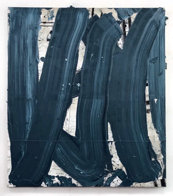 a blue and white abstract painting by Taylor O. Thomas '12
