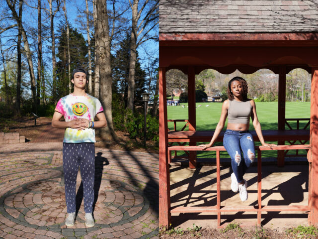 Photographs of two students on campus, taken by Endia Beal as part of her series, 