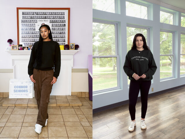 Photographs of two students on campus, taken by Endia Beal as part of her series, 