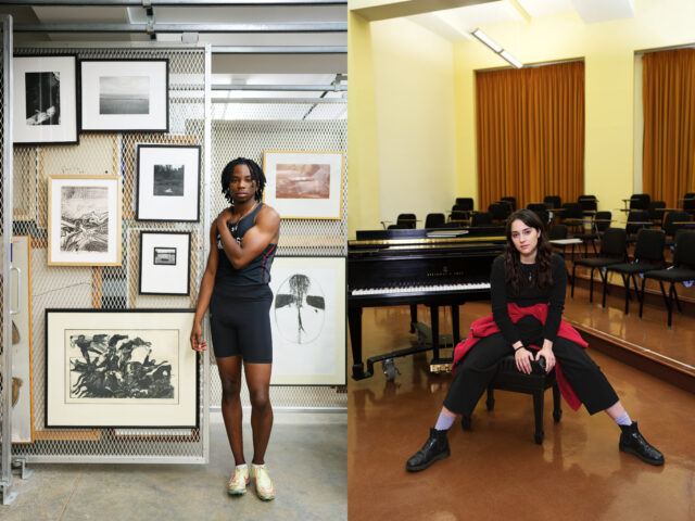 Photographs of two students on campus, taken by Endia Beal as part of her series, 