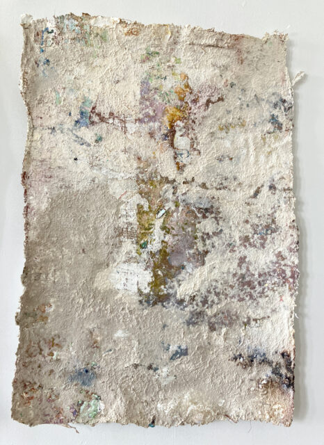 highly textured paper pulp painting on burlap